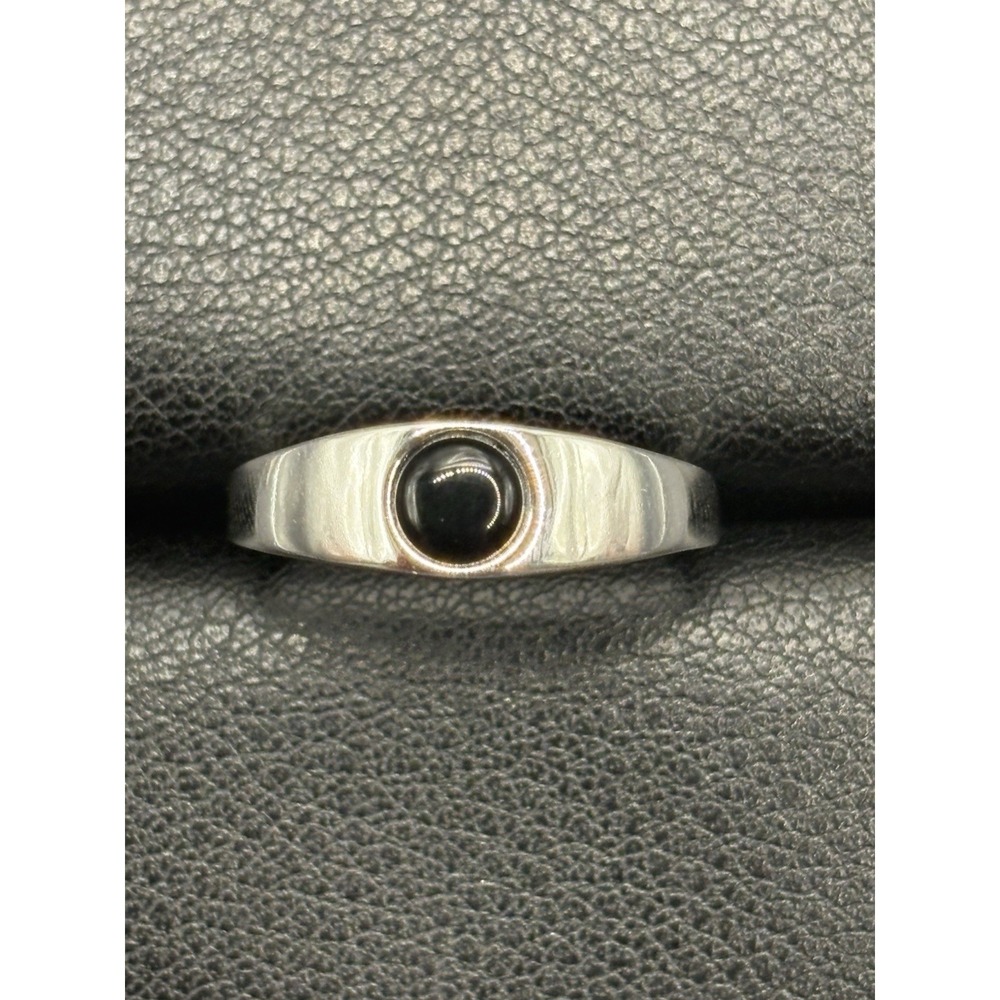 New Condition Sterling Silver Onyx Band Signet Ring Cab Size 7 J3